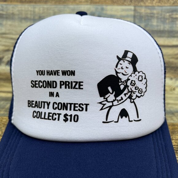 Monopoly Beauty Contest Mens Trucker Hat Navy Snapback Retro Logo Baseball Cap - Picture 3 of 8